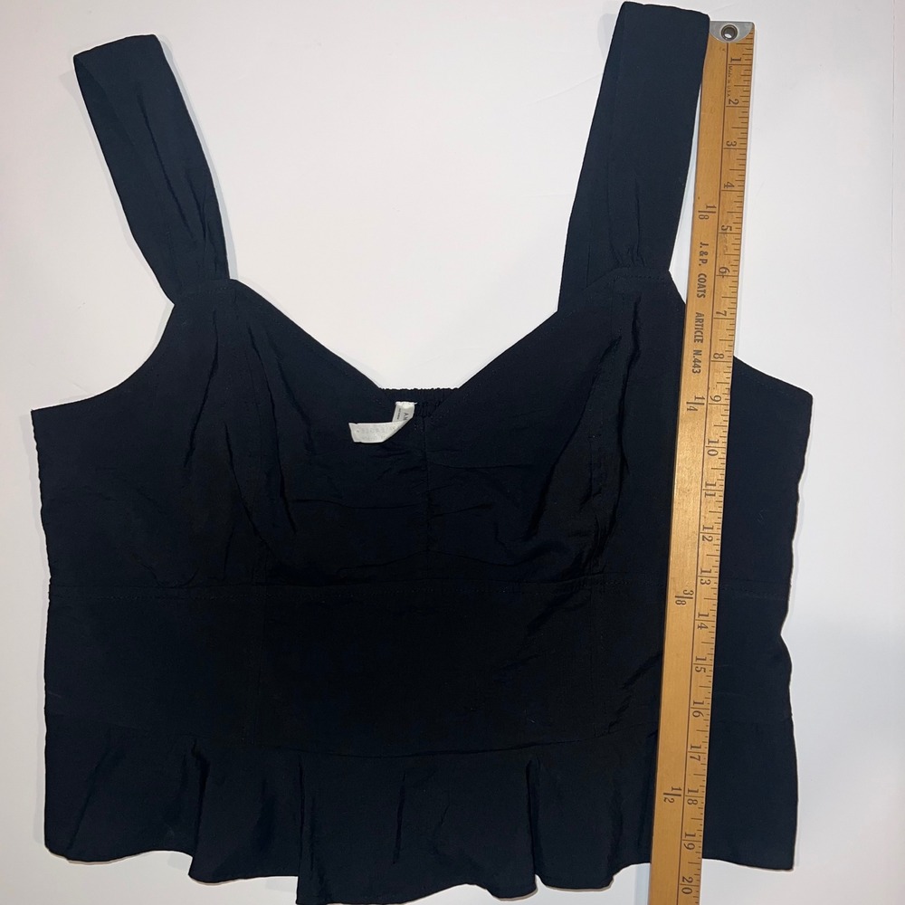 American Eagle Peplum Top Women XL Black Ruched Smocked Cami‎ Tank - Picture 8 of 9